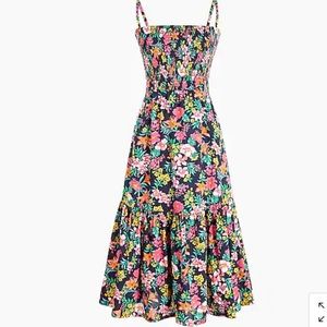 J Crew Factory smocked-top midi dress. Xs. Navy and floral.